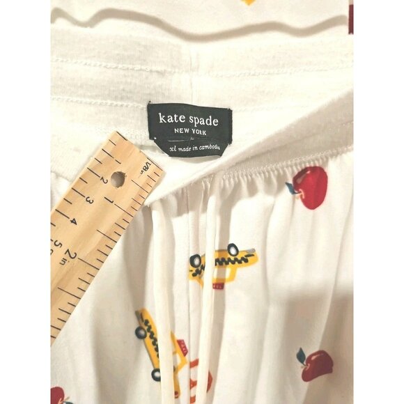 Kate Spade Apple Pretzel Car Pajamas 2 Piece Set XL Ivory Stretch Comfy - Picture 10 of 12